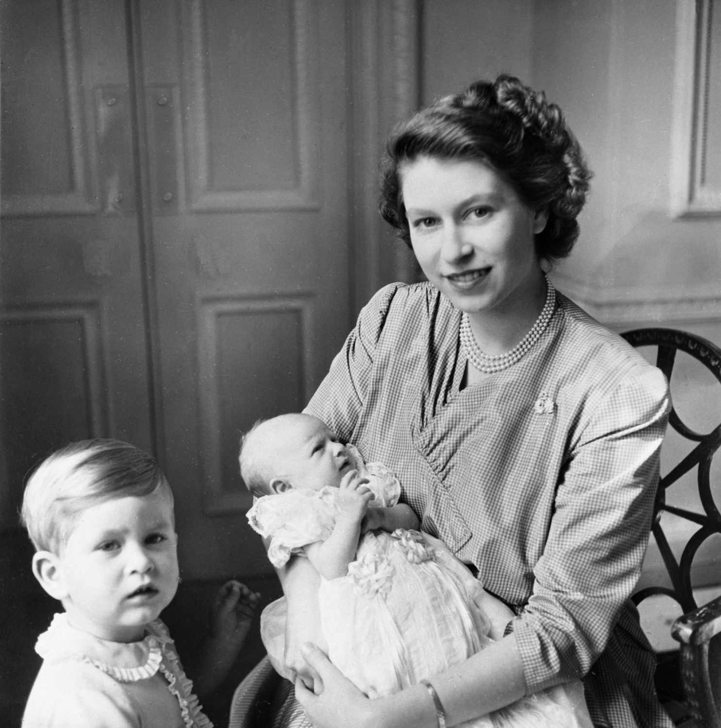 Princess Elizabeth with her two children, Princess Anne and Prince Charles