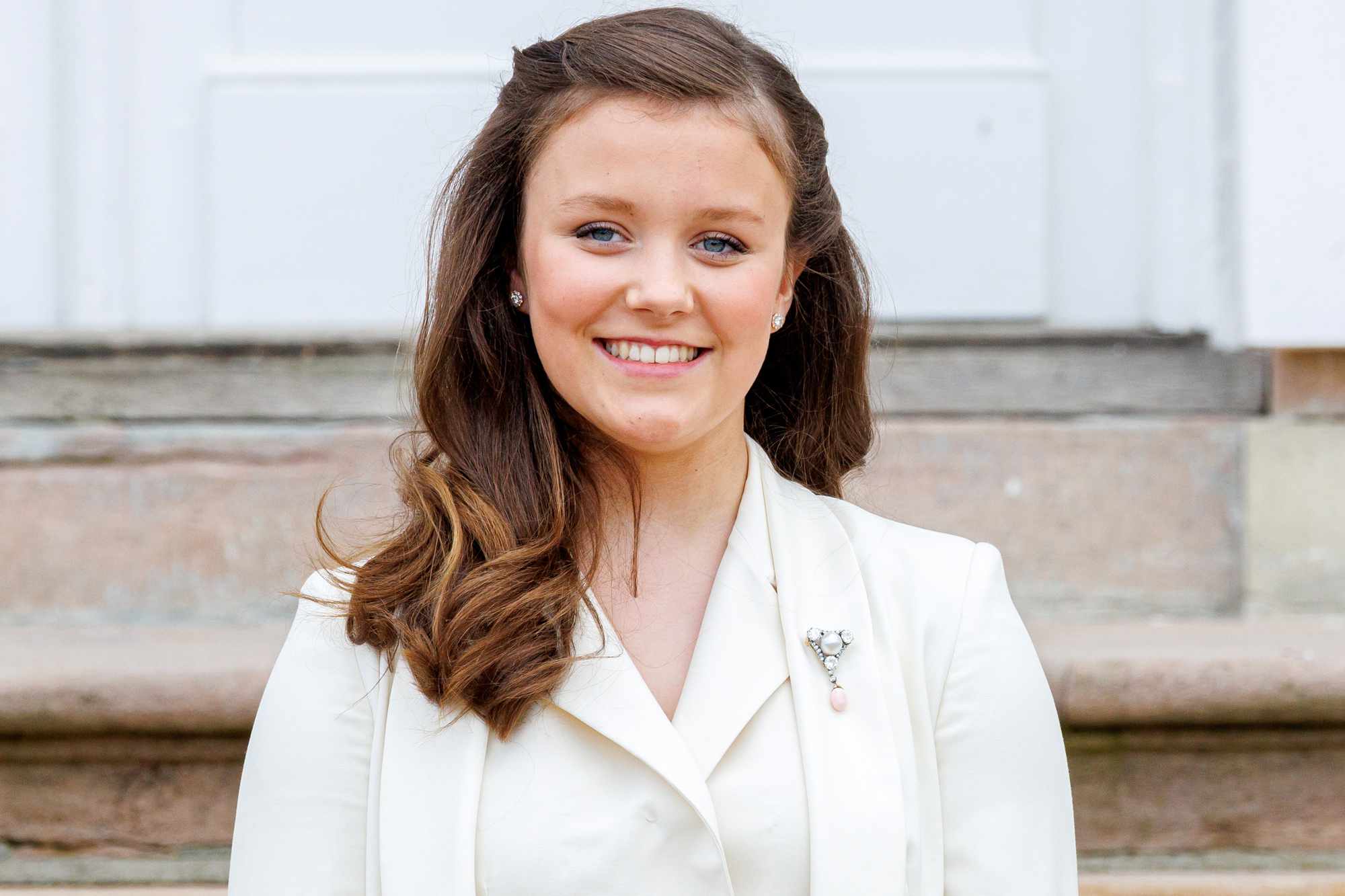 Princess Isabella of Denmark poses as she attends the confirmation of Princess Isabella of Denmark at on April 30, 2022 in Fredensborg, Denmark. 