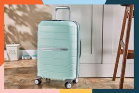 The Samsonite Freeform Expandable suitcase on a tile floor