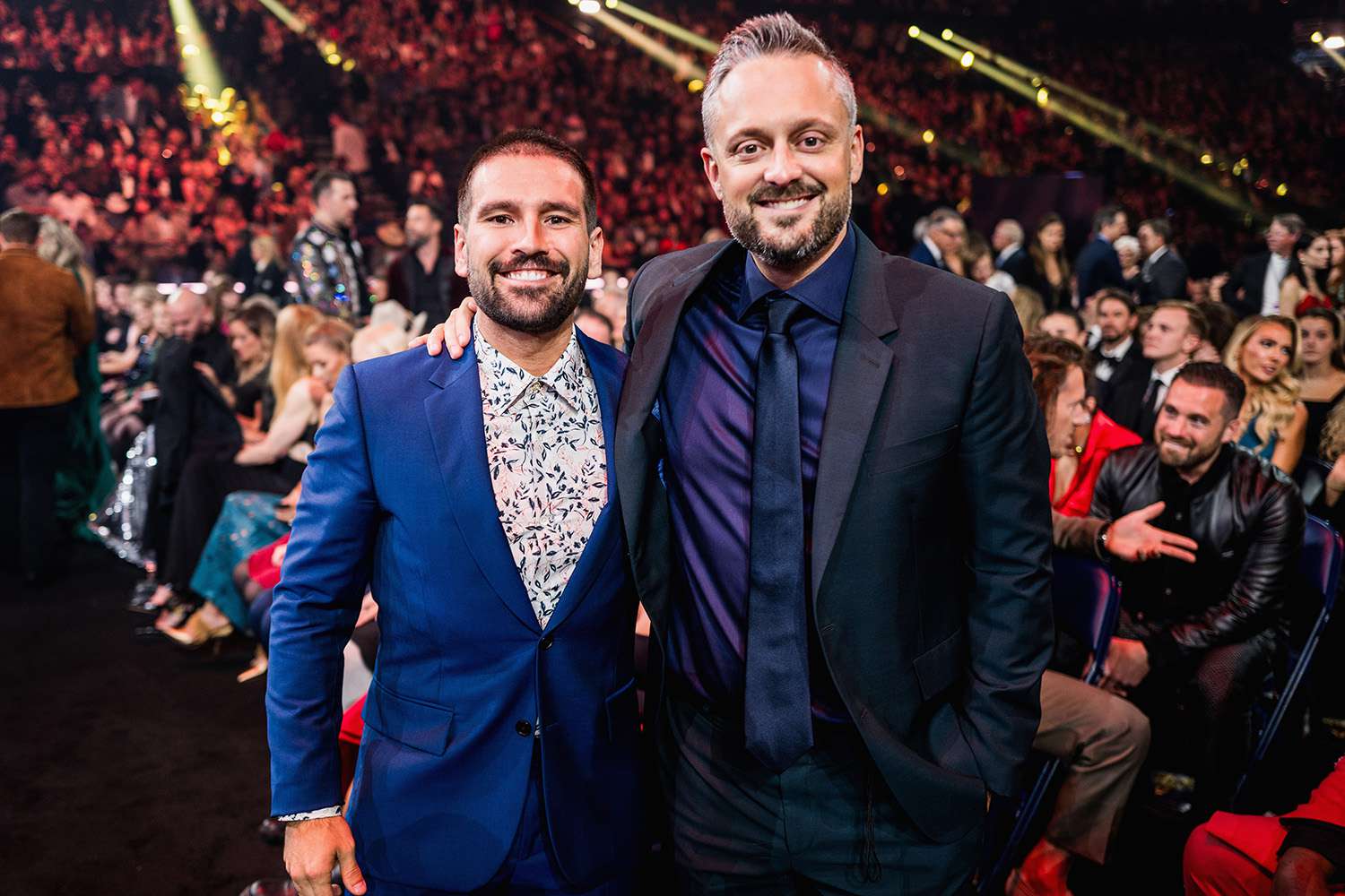 Shay Mooney of Dan + Shay and Nate Bargatze attend the 57th Annual Country Music Association Awards