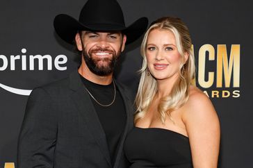 Dylan Scott and Blair Anderson attend the 58th Academy Of Country Music Awards