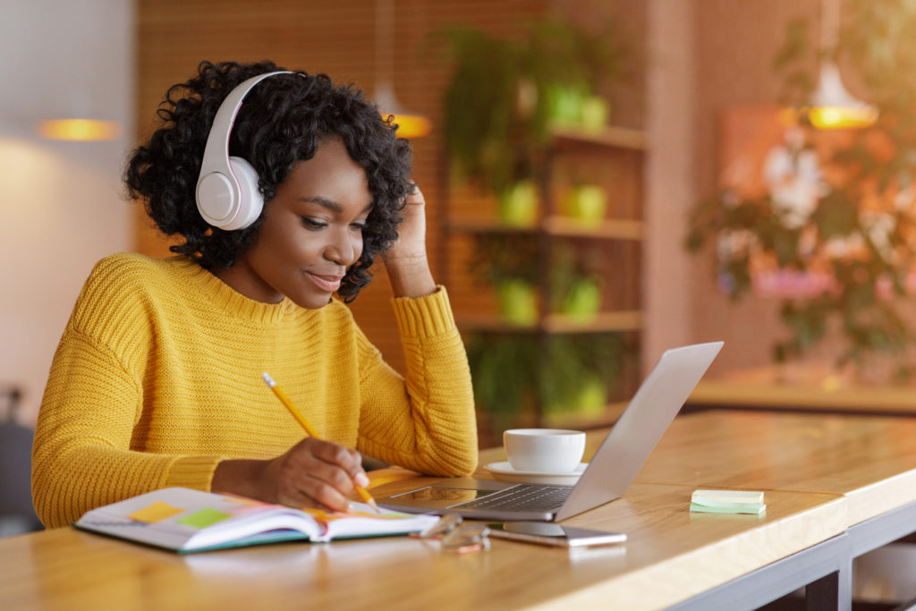 Woman studying at laptop