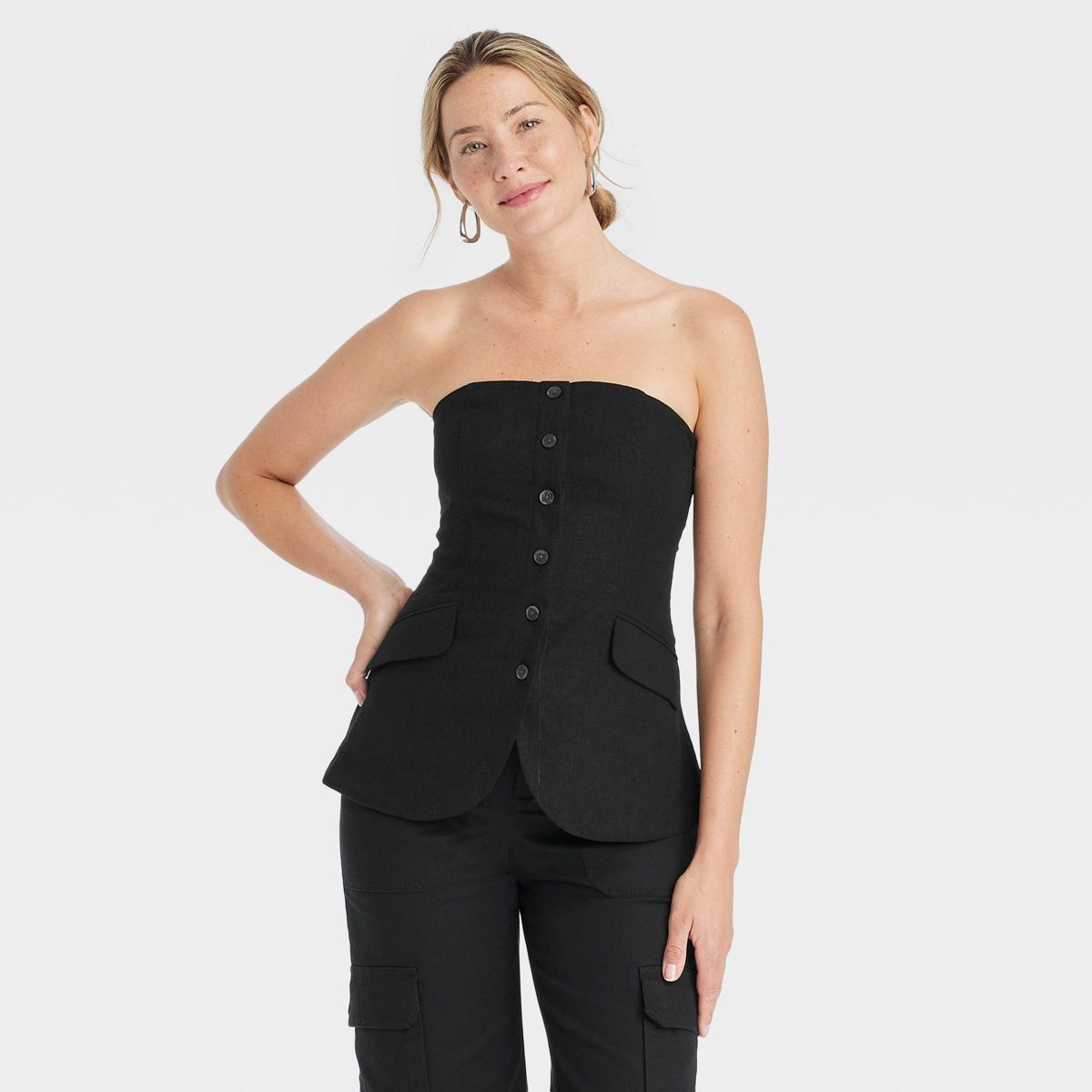 Women's Strapless Button-Down Top - Universal Thread™ Black M | Target