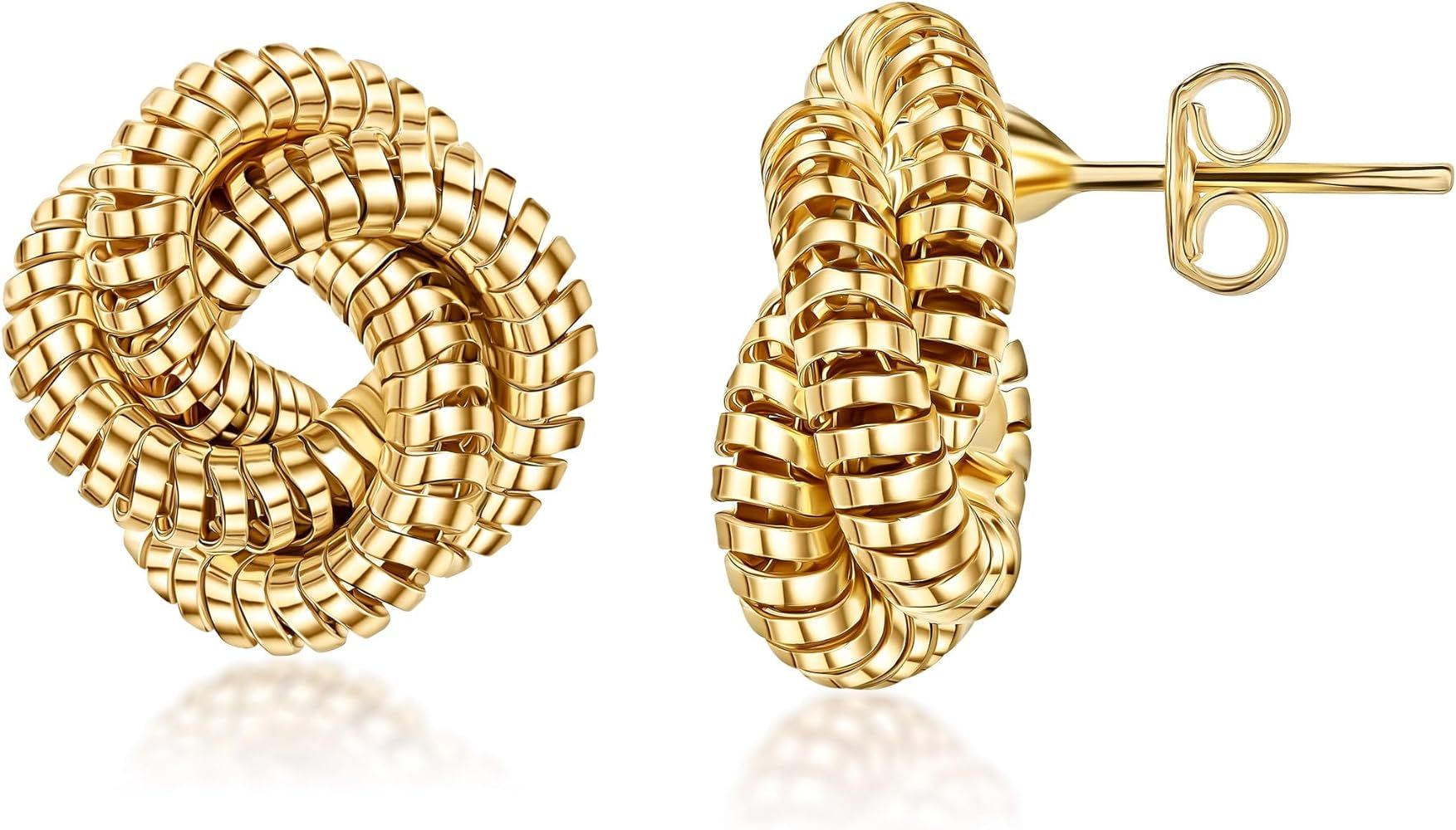 Barzel 18K Gold Plated Twisted Knot Earrings, Gold Plated Twisted Stud Earrings, High Polish, Tar... | Amazon (US)