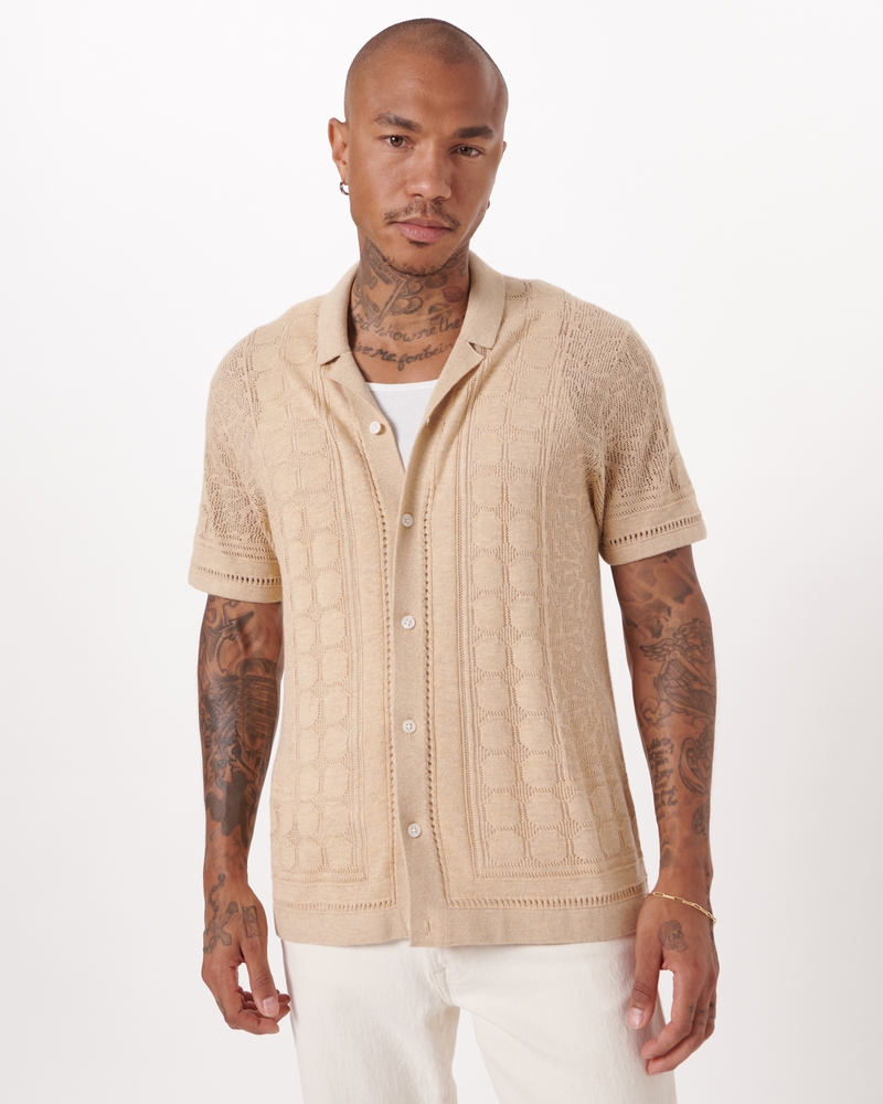 Textural Button-Through Sweater Polo | Abercrombie & Fitch (US)