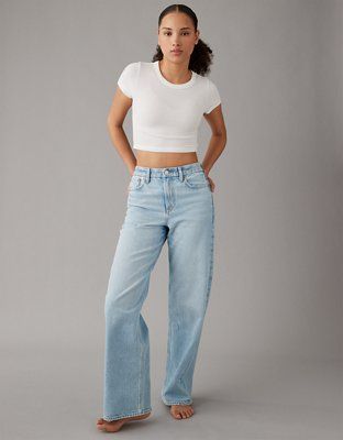 AE Strigid Curvy Super High-Waisted Baggy Straight Jean | American Eagle Outfitters (US & CA)