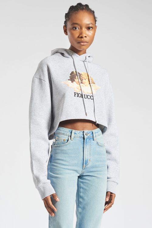 Angels Crop Hoodie Grey