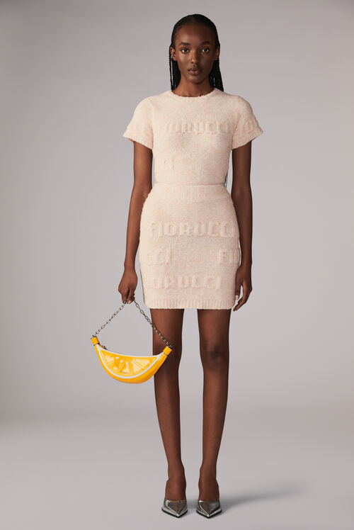 Embossed Logo Knit Mini Skirt Cream