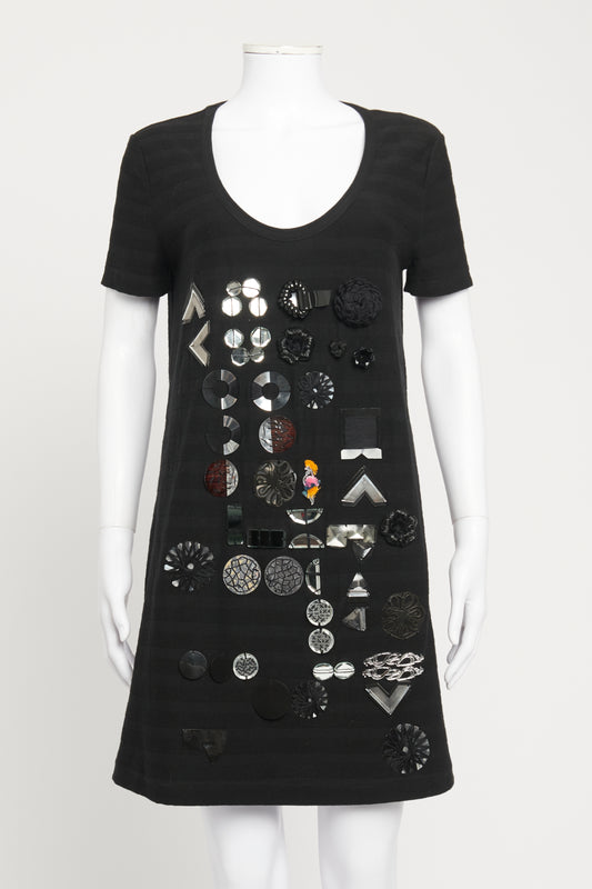 Black Cotton Embellished Preowned T-Shirt Dress