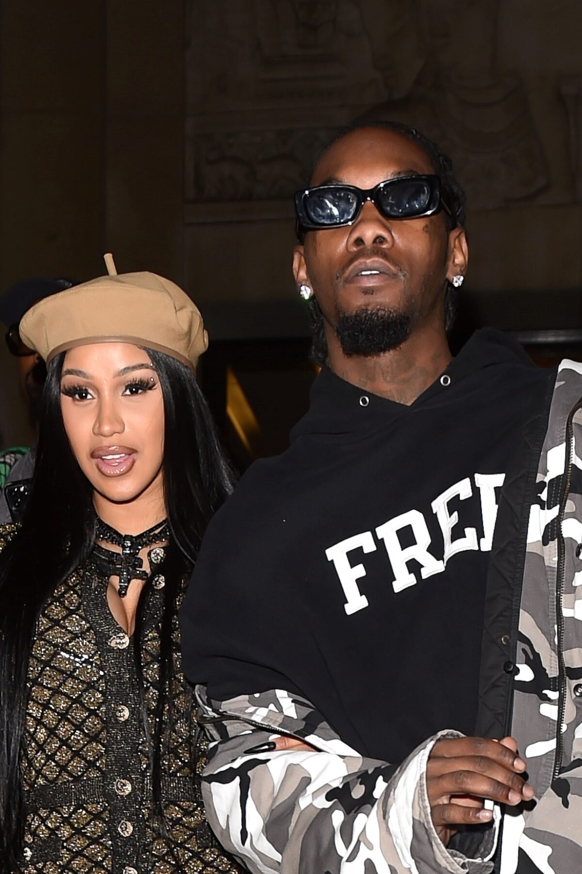 PARIS, FRANCE - SEPTEMBER 30: Cardi B and Offset are seen leaving Giraffe restaurant on September 30, 2021 in Paris, France. (Photo by Neil Warner/MEGA/GC Images)