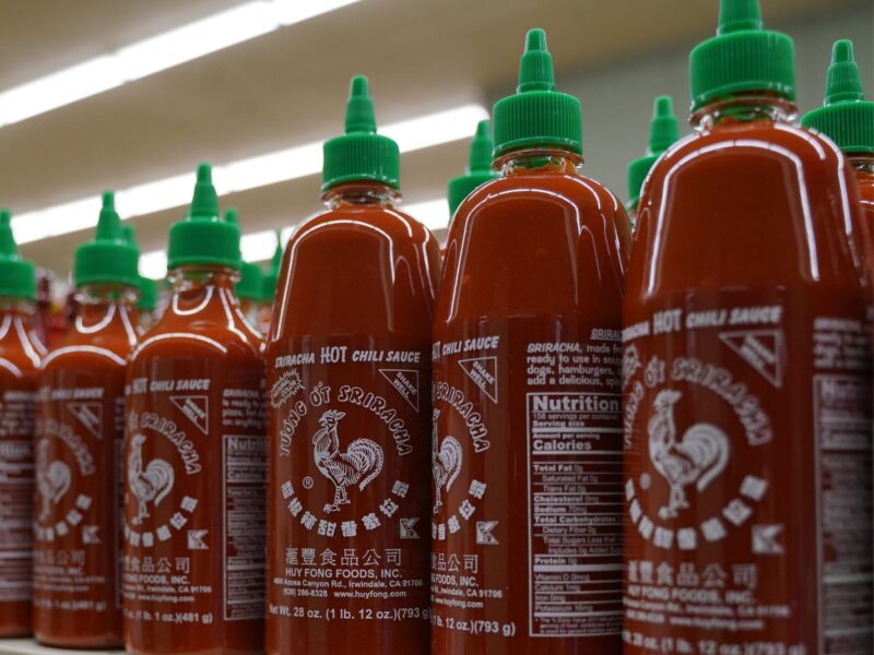 NEW JERSEY, UNITED STATES - JUNE 09: A photo of Sriracha Hot Chili Sauce made by the California-based Huy Fong Foods, which is one of the most popular hot sauces, in New Jersey, United States on June 09, 2022. Chili shortage forces Srirachaâs maker to suspend spicy sauce production. (Photo by Lokman Vural Elibol/Anadolu Agency via Getty Images)