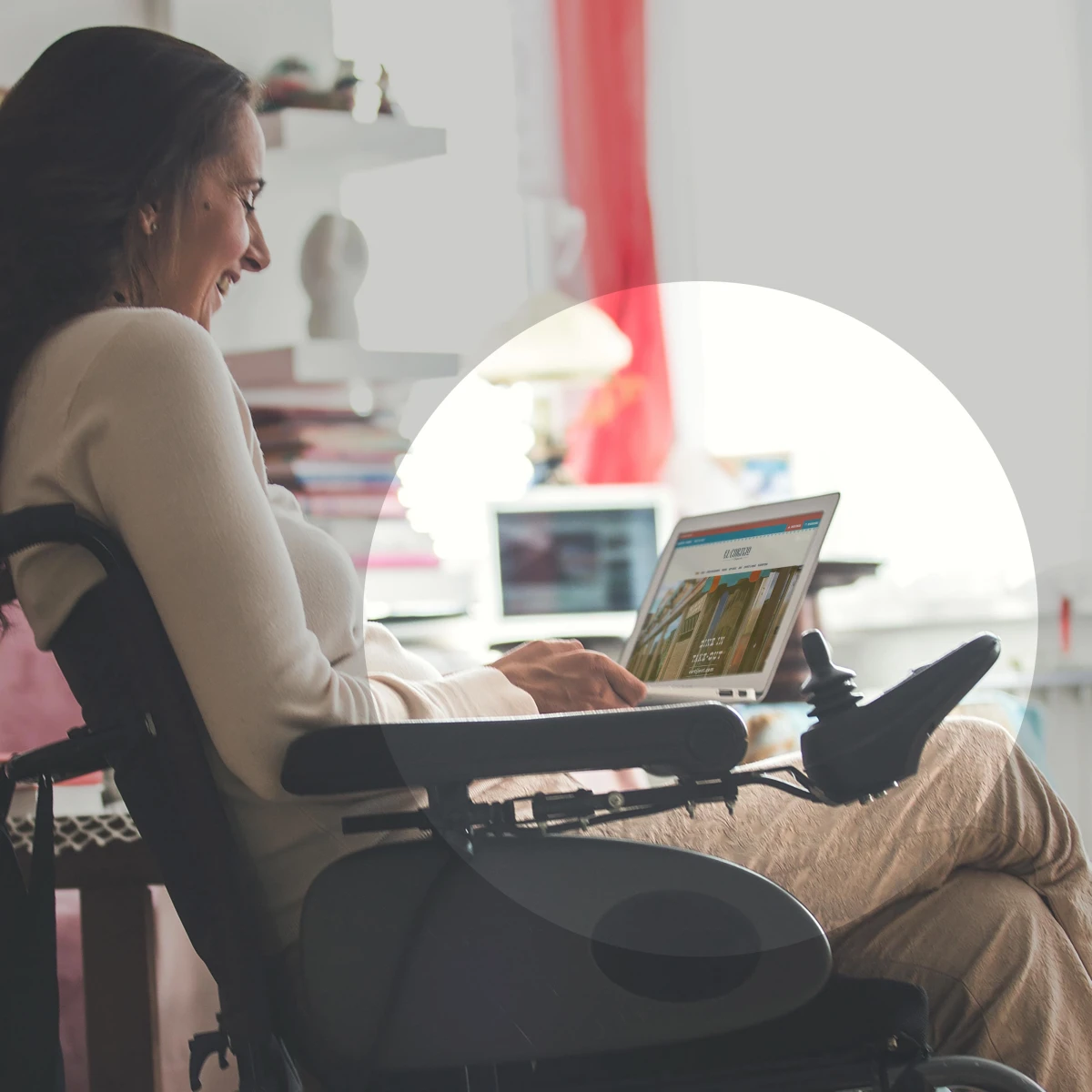 physically disabled person using their laptop to browse a restaurant website