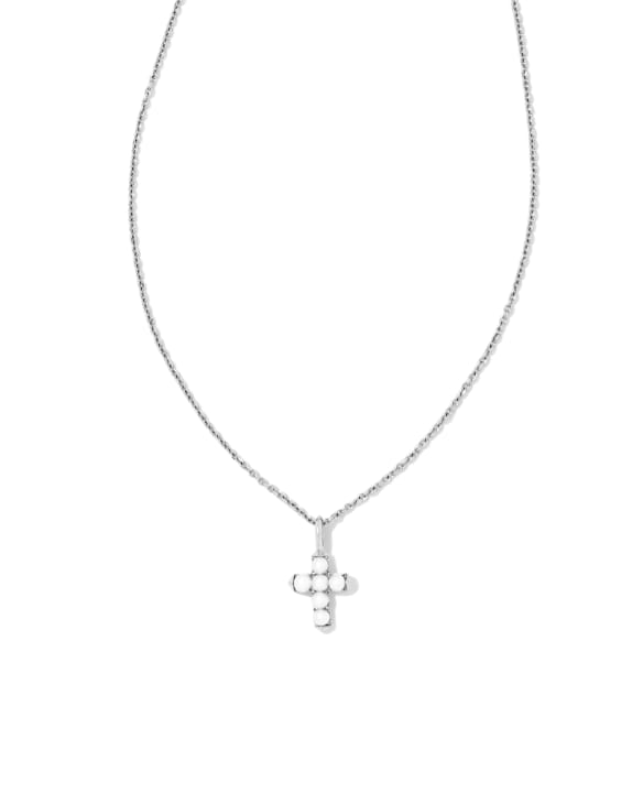 Pearl 14k White Gold Cross Pendant Necklace in White Pearl