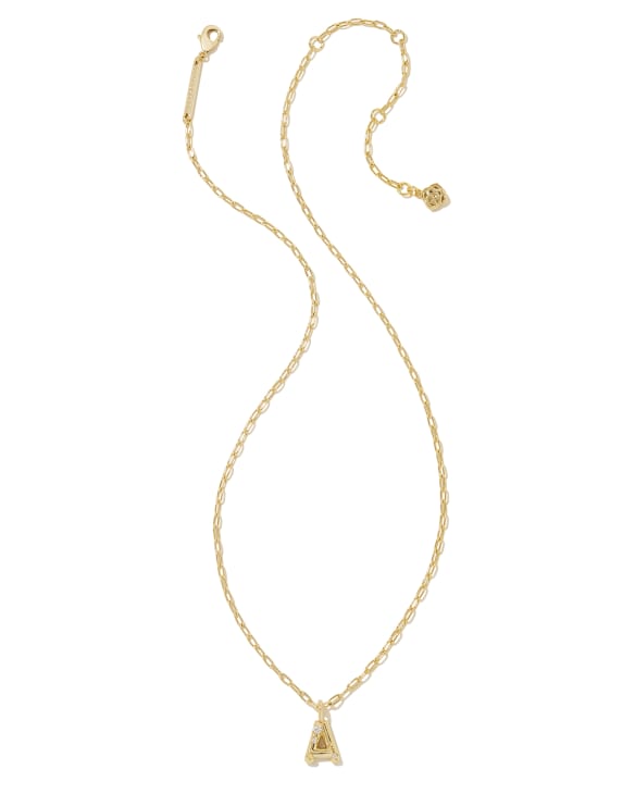 Crystal Letter A Gold Short Pendant Necklace in White Crystal