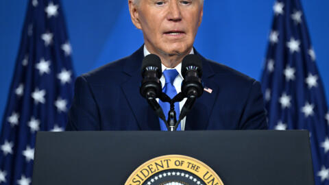 US President Joe Biden speaking during a July 11, 2024 news conference in Washington.