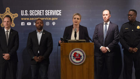 Audrey Gibson-Cicchino, the Secret Service's Republican National Convention coordinator, center, speaks during a news conference in Milwaukee, Sunday, July 14, 2024.