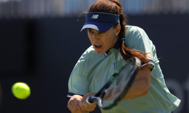 Eastbourne, East Sussex, UK. 24th June 2024; Devonshire Park, Eastbourne, East Sussex, England: Rothesay International Eastbourne, Day 1, Sorana Cirstea (ROU) plays a backhand against Anhelina Kalinina (UKR), womens singles match Credit: Action Plus Sport