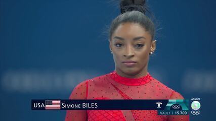 Simone Biles tira 15,700 no primeiro salto da final nos Jogos de Paris 2024