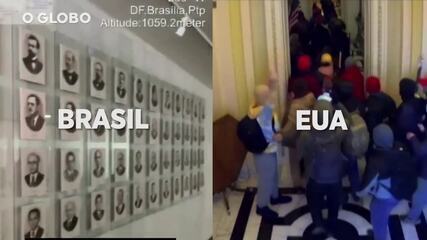 Capitólio x Três Poderes: comparem imagens dos atos terroristas no Brasil e nos EUA