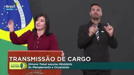 A ministra Simone Tebet defendeu a responsabilidade fiscal em seu discurso