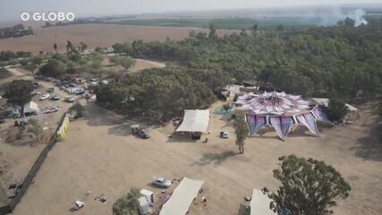 Imagens aéreas mostram local de festival de música após ataque do Hamas