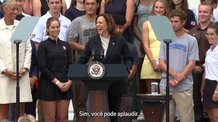 Kamala Harris faz 1º discurso após Biden desistir de campanha à reeleição nos EUA