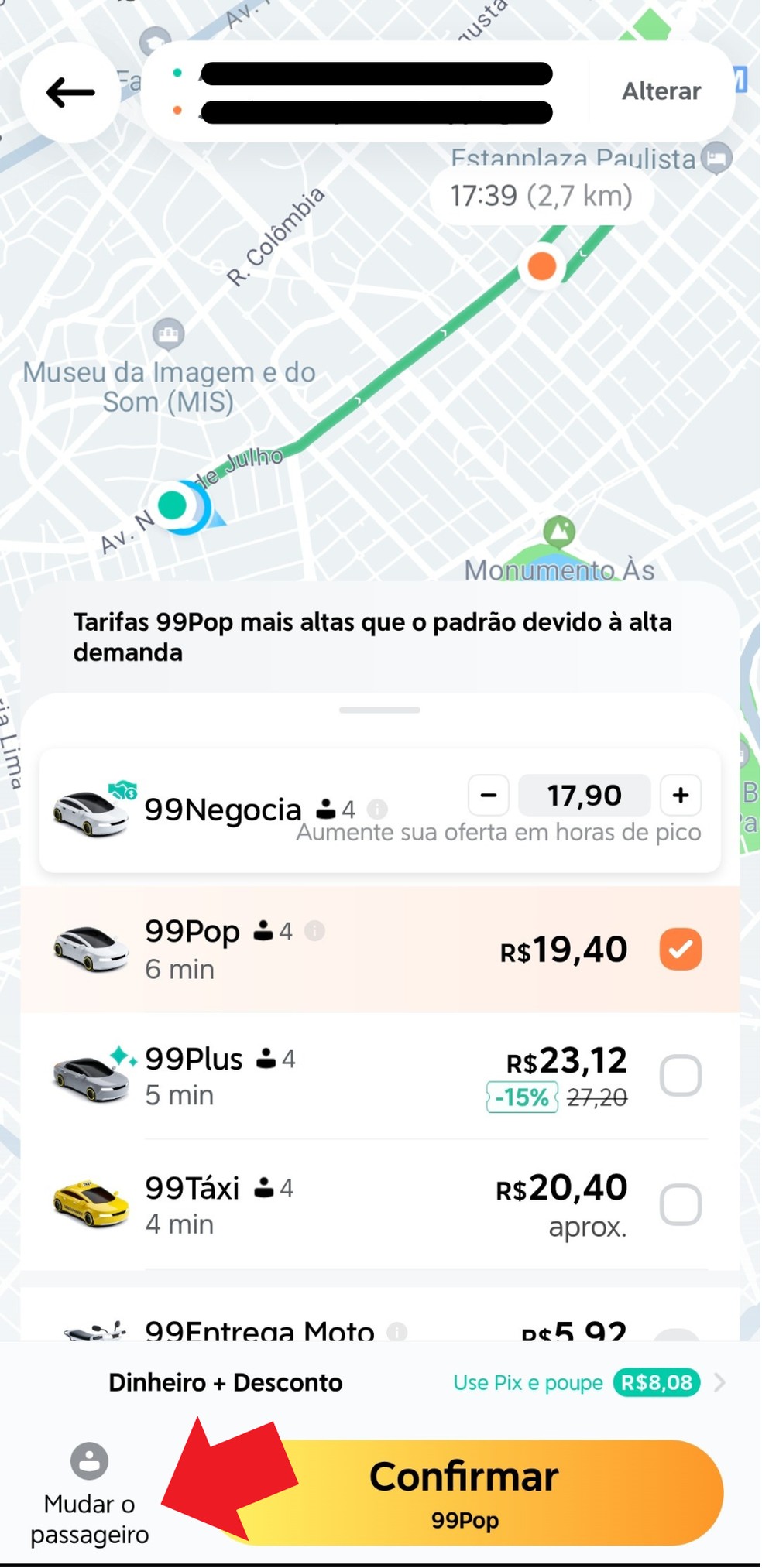 O aplicativo da 99 Táxi permite adicionar até 10 passageiros em uma única conta  — Foto: Reprodução/Aplicativo 99