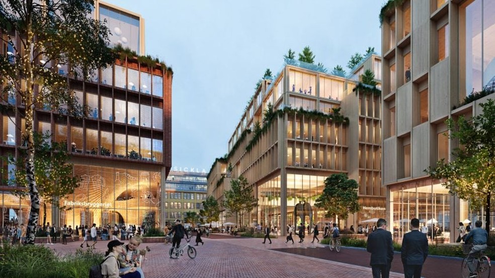 "Maior cidade de madeira do mundo" será construída em Estocolmo — Foto: Divulgação/Henning Larsen e White Arkitekter