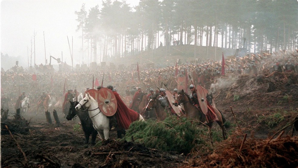 Uma cena do filme Gladiador filmada em Bourne Wood — Foto: Getty Images/Ken Goff