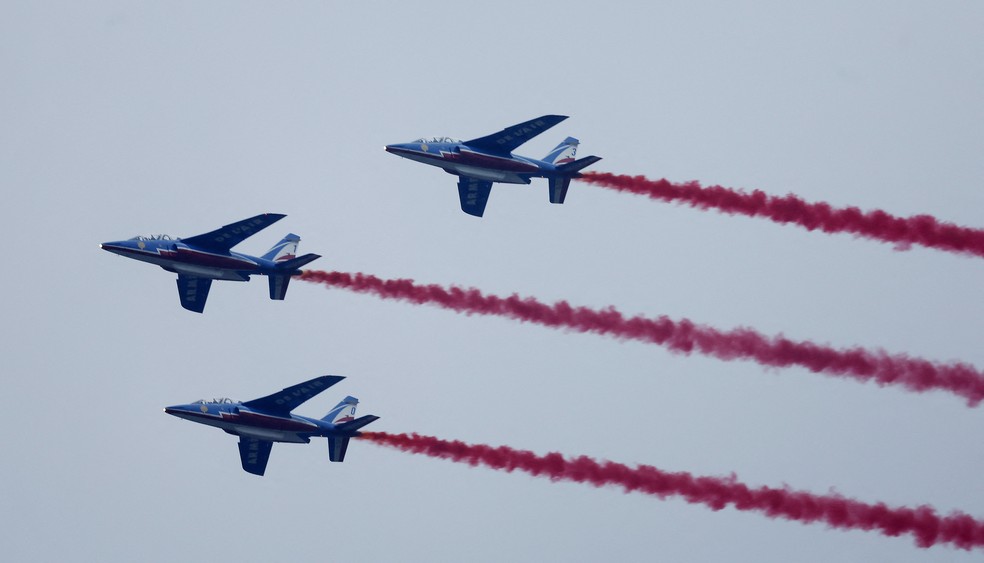 Aviões abrem na abertura dos Jogos Olímpicos de Paris, 2024_Olimpíadas — Foto: Clodagh Kilcoyne - Pool/Getty Images