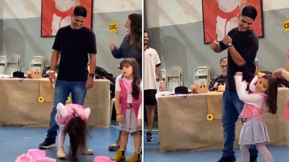 Filha dança música de Joelma em apresentação da escola com o pai e viraliza — Foto: Reprodução/TikTok