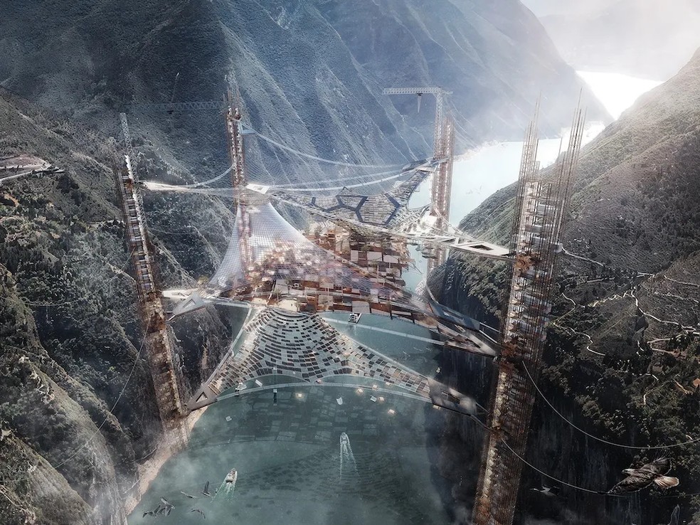 Cloud Net Above The Three Gorges — Foto: Reprodução/Skyscraper Competition 2024/eVolo
