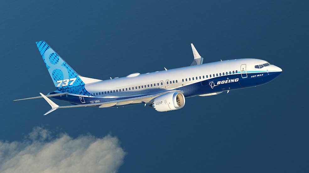 Modelo 737 9 Max pode transportar até 220 passageiros — Foto: Divulgação/Boeing