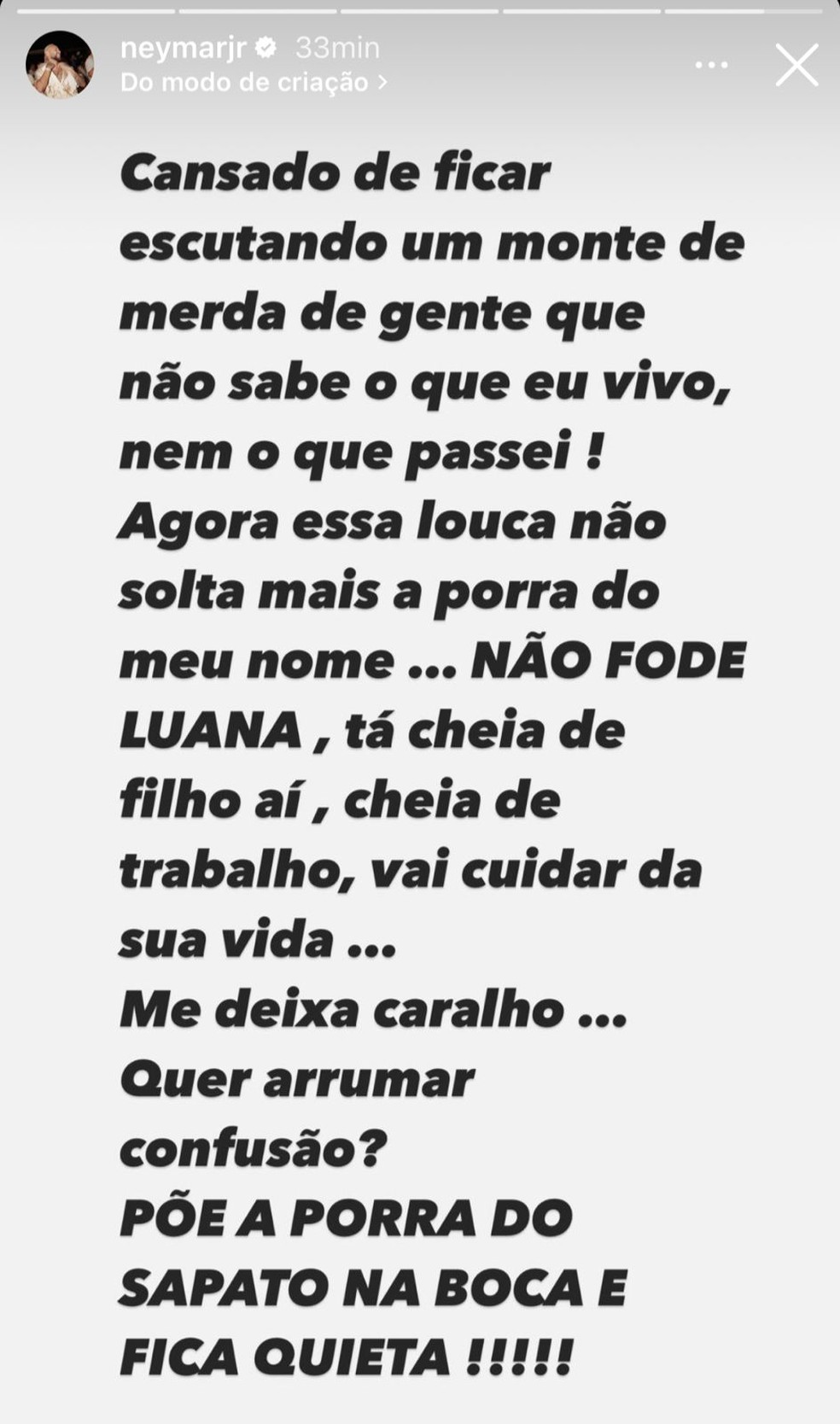 Neymar detona Piovani — Foto: Instagram