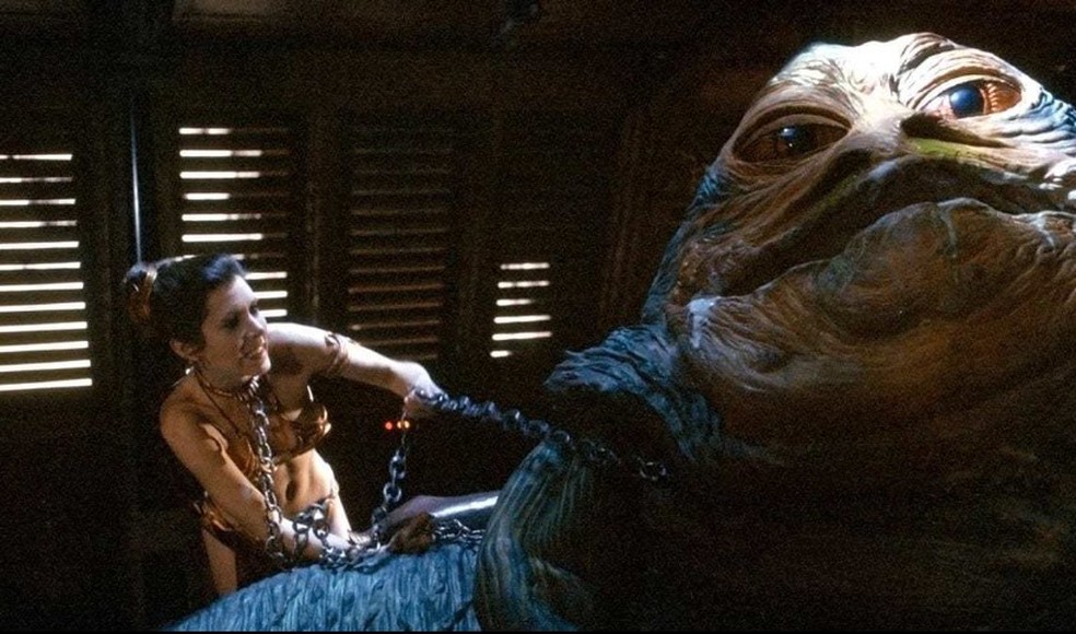 Princesa Leia prisioneira de Jabba, em 'O retorno de Jedi' — Foto: Reprodução