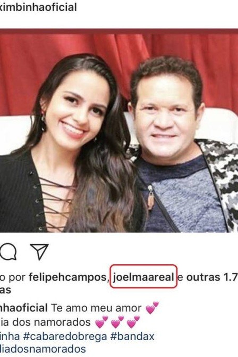 Ximbinha com a atual mulher, Karen Kethlen — Foto: Instagram