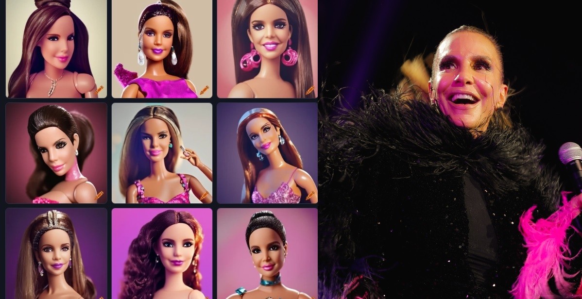 Ivete Sangalo: E se as cantoras se transformassem em Barbie, segundo a inteligência artificial — Foto: Reprodução/Craiyon e Divulgação