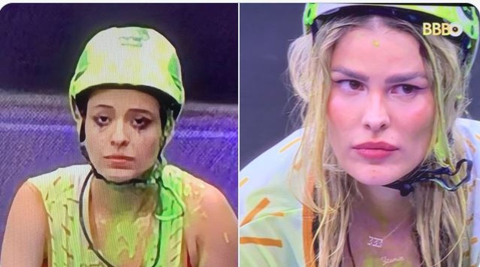 Maquiagem de Beatriz e de Yasmin na primeira prova de líder do "'BBB 24" — Foto: reprodução