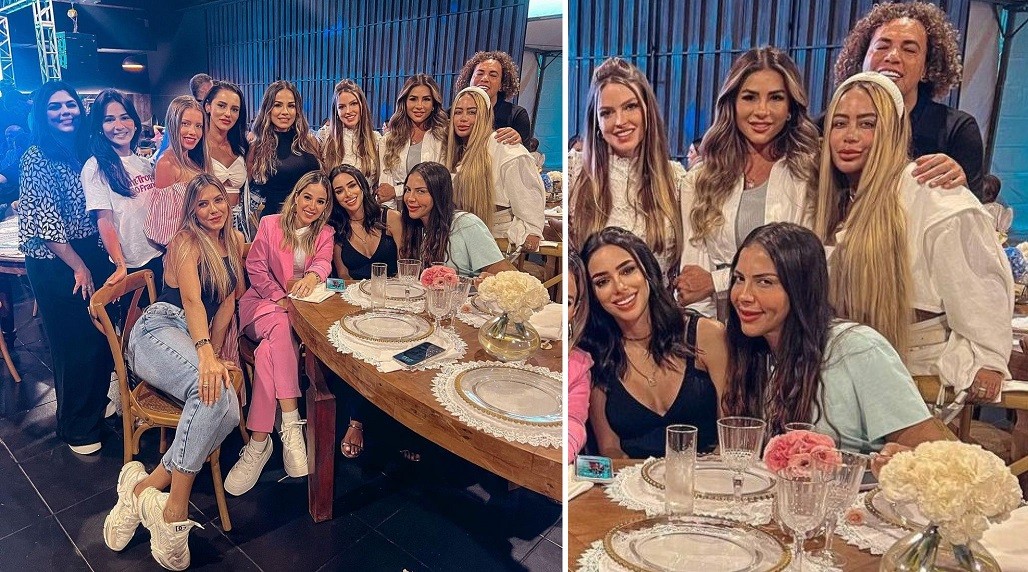 Neymar, Rafaella Santos com Bruna Biancardi e a 'Neydrasta' (de branco, ao lado dela) na Páscoa — Foto: Reprodução