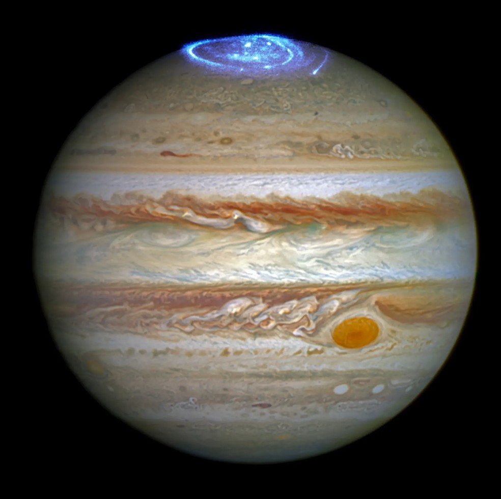 Hubble registra auroras vívidas na atmosfera de Júpiter — Foto: NASA, ESA, and J. Nichols (University of Leicester)