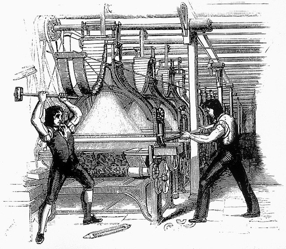 Trabalhadores organizaram uma rebelião e destruíram máquinas têxteis — Foto: Reprodução/Wikimedia Commons