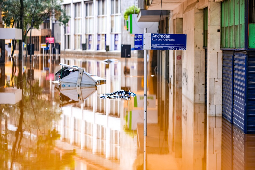Porto Alegre em 06. 05. 2024 castigada pela chuvas inundando grande parte da capital Gaucha — Foto: Gustavo Mansur/ Palácio Piratini