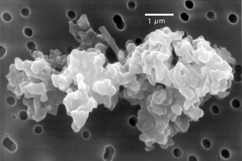 Imagem microscópica da poeira interestelar. — Foto: Donald E. Brownlee, University of Washington, Seattle; Elmar Jessberger, Institut für Planetologie, Münster, Germany