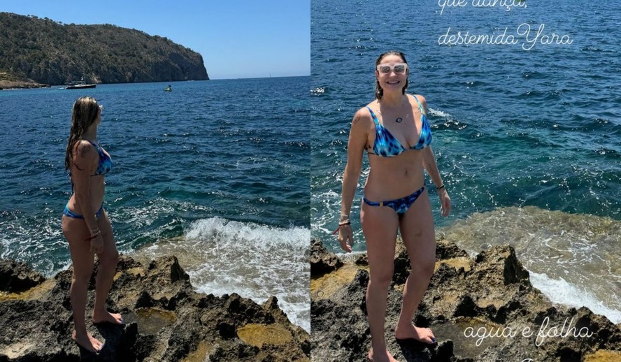 Luana Piovani aposta em biquíni azul para curtir dia na praia