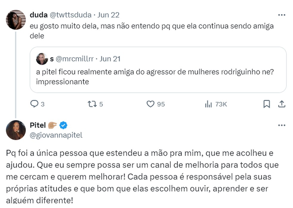 Pitel falou sobre sua amizade com Rodriguinho — Foto: Reprodução/ Instagram