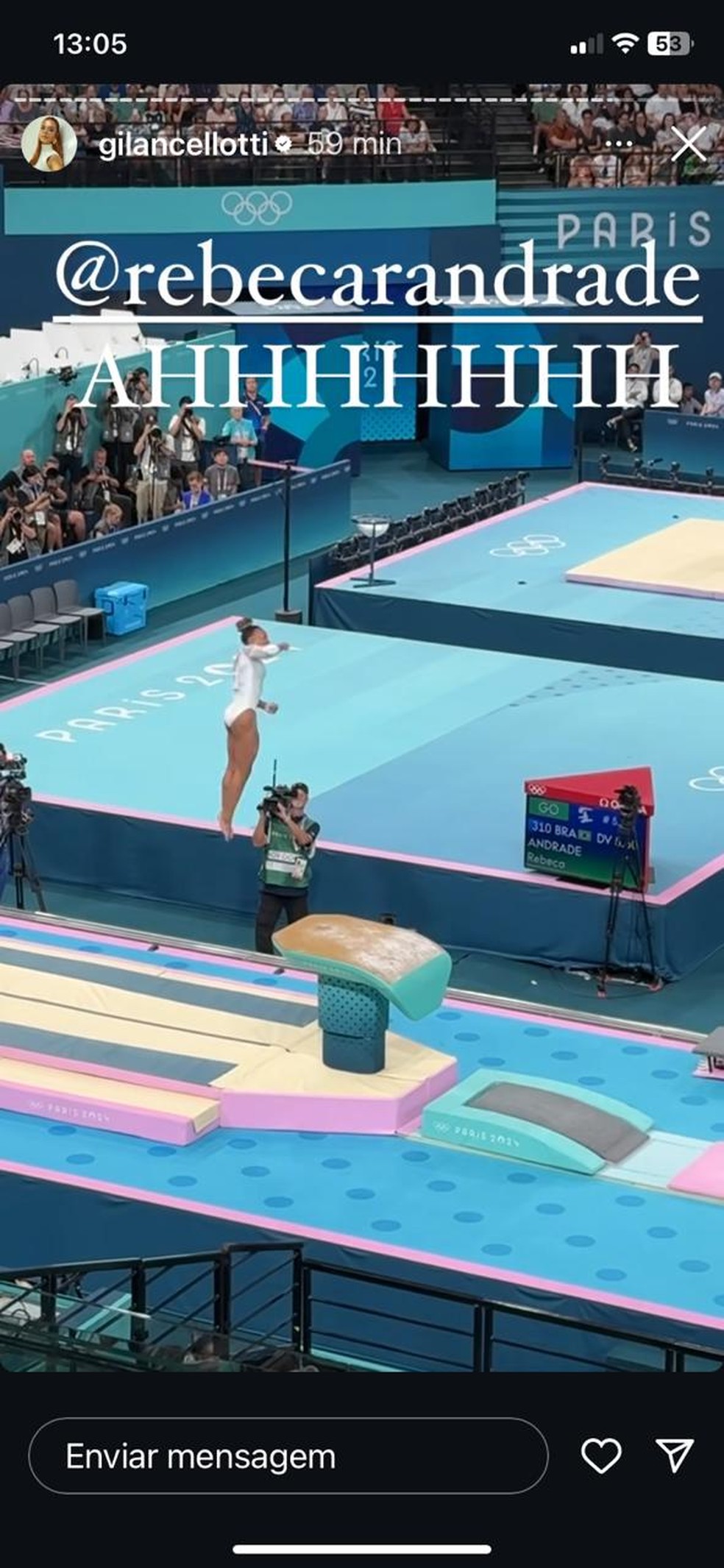 Post de Giovanna Lancellotti após Rebeca Andrade vencer prata na final de salto — Foto: Reprodução/Instagram