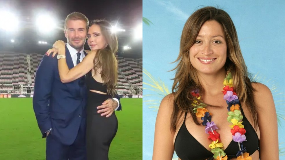 O casal David e Victoria Beckham; Rebecca Loos, que supostamente teve um affair com o ex-jogador — Foto: Reprodução/Instagram