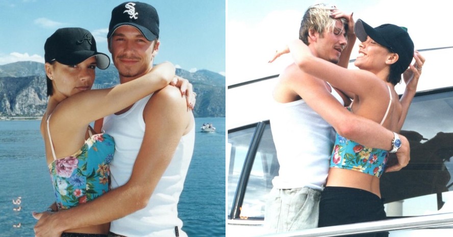 David e Victoria Beckham em foto de viagem a Portofino em 1997