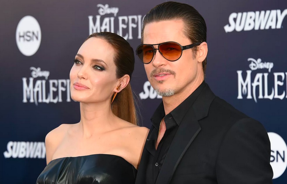 Brad Pitt e Angelina Jolie quando ainda era casados — Foto: Getty Images
