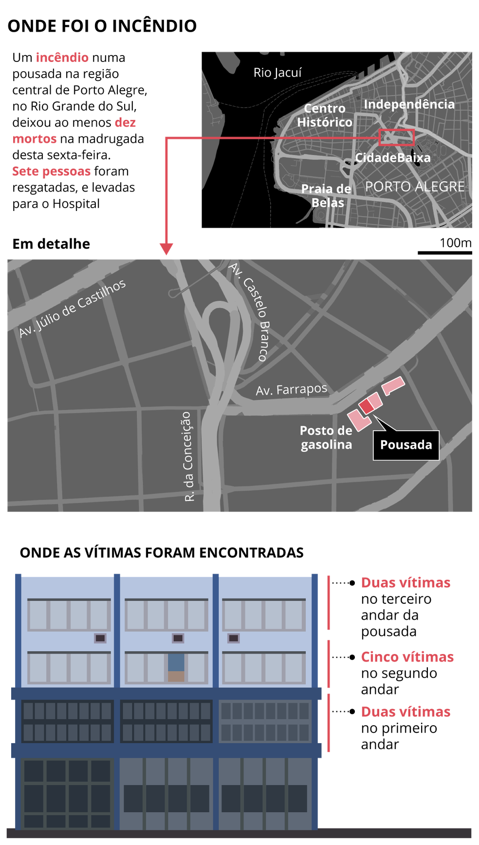 Mapa com a localização da pousada em Porto Alegre — Foto: Arte O GLOBO